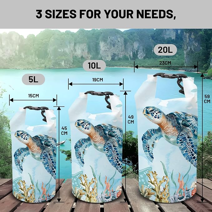 Waterproof Dry Bag,Sea Turtle Coral Starfish Small Waterproof Backpack 2L/5L/10L/20L/30L/40L Floating Lightweight Bags for Kayaking, Boating, Fishing, Swimming Camping with Waterproof Phone Case - Image 6
