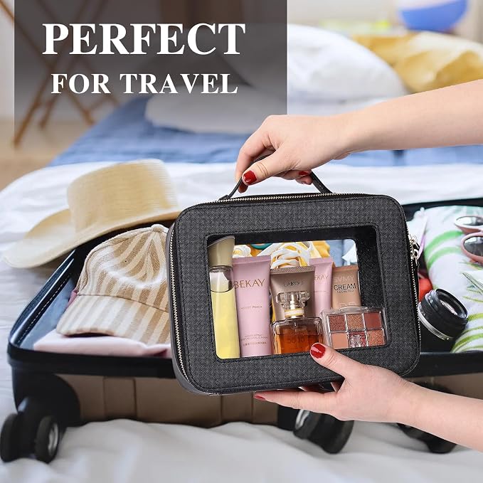 Pinkmik Clear Makeup Bag Waterproof Travel Case for Cosmetics and Toiletries Women's Purse Organizer and Clear Car Bag with Zipper (Black, L+M+MINI) - Image 4