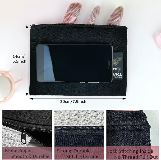 Koolmox Canvas Pouches with Zipper 8x5'', 30 pack Small Canvas Zippered Pouches Plain to Personalize DIY Crafts Vinyl Print Print, for Makeup Cosmetic Purse Pen Pencil Organizing - Image 2