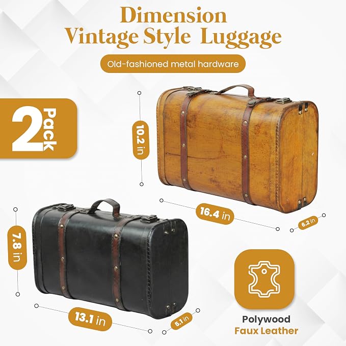 Vintiquewise Vintage Keepsake Trunk & Suitcase Set of 2, Decorative Storage Chest, Vintage Style Luggage, Memory & Bridal Trunk, Vintage Storage Box - Image 2