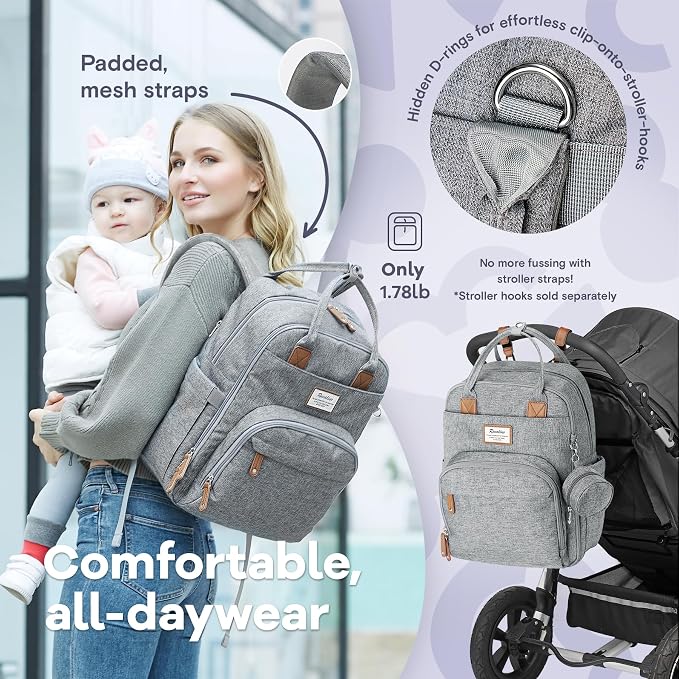 RUVALINO Diaper Bag Backpack-Multifunction Travel Baby Diaper Bag with Changing Pad, Insulated Bottle Holders & Pacifier Case, Large Capacity, Waterproof, Gray - Image 7