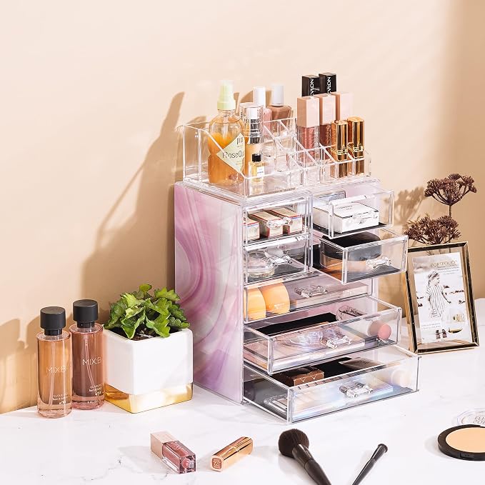 Sorbus Acrylic Makeup Organizer Set, 7-Drawer Vanity & Countertop Cosmetic Storage with Small & Wide Compartments, Tie Dye Makeup Storage for Brushes, Jewelry – Holiday Gift for Women & Teens - Image 4