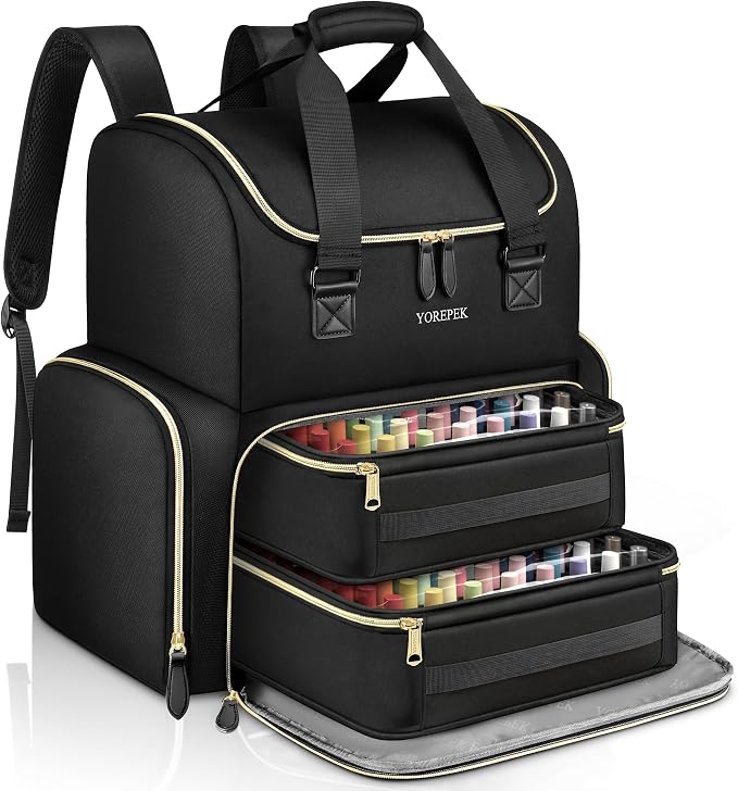 YOREPEK Large Nail Polish Organizer Case Backpack Holds 96 to 100+ Bottles | Extra Large Nail Bag for UV Nail Lamp, Nail Storage Organizer with 2 Removable Pouches Fits Nail Stuff, Gifts for Girls by YOREPEK