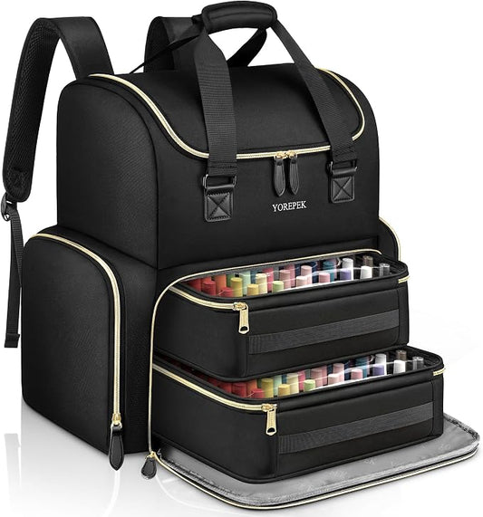 YOREPEK Large Nail Polish Organizer Case Backpack Holds 96 to 100+ Bottles | Extra Large Nail Bag for UV Nail Lamp, Nail Storage Organizer with 2 Removable Pouches Fits Nail Stuff, Gifts for Girls by YOREPEK