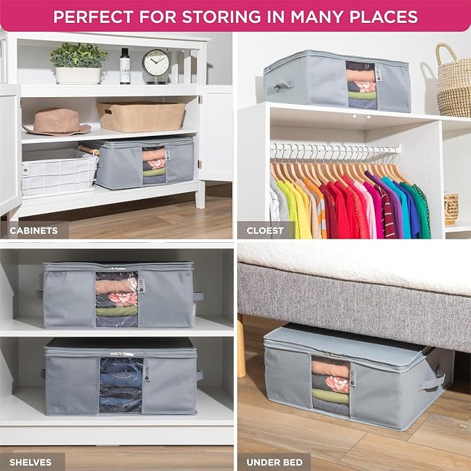 2-Tier Under-Sink Organizer With Full-Extension Slides, 2 Pack, Grey | Protects from Moths, Moisture, Dirt & Dust, Underbed Storage Bags for Clothes, Cashmere Sweaters, Bedding & More - Image 4