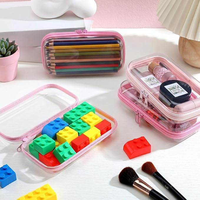 Hoolerry 4 Pcs Hard Clear Zipper Case Makeup Bags Plastic Zipper Pouch Transparent Storage Box Containers for Cosmetics, Snacks, Building Blocks, Puzzles(Clear,7.5 x 3.9 x 2 in,Pink) - Image 6