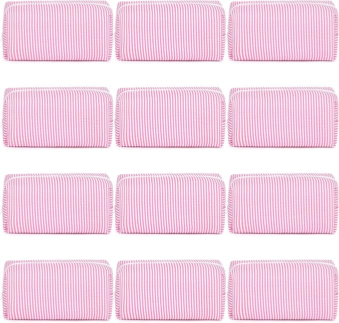 SOIDRAM 12PCS Striped Makeup Bag Preppy Cosmetic Bag Bulk Pink Makeup Pouch Personalize Travel Toiletry Bag Organizer Cute DIY Makeup Brushes Storage Bag for Women - Image 6