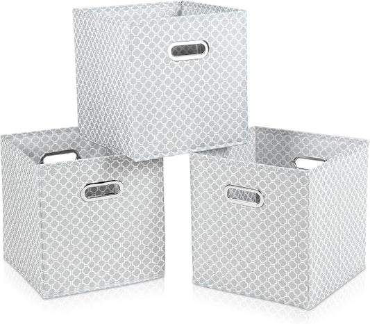 Fabric Cloth Storage Bins,Fabric Cube Organizer with Dual Handles Foldable Cube Storage Baskets for Home Bedroom Storage,Set of 3,（Light Grey） by SEVENDOME