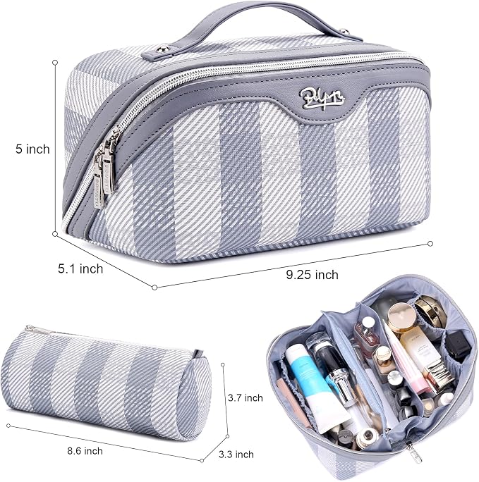 BOYATU Travel Makeup Bag Organizer Cosmetic Bag: 3 Pcs Set Make up Bags for Women with Handle - Waterproof Vegan Leather Toiletry Bags Travel Essentials Pouch with Compartments (F-05-Blue) - Image 7