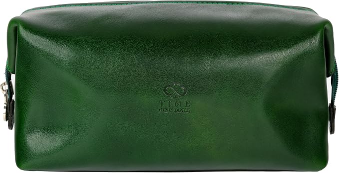 Time Resistance Leather Toiletry Bag - Italian Cosmetic Case Dopp Kit (Green) by %E2%80%8E