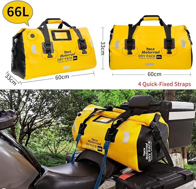 Waterproof Duffel Bag for Men/Women, Roll-top Dry Backpack Duffel Bag with Quick-fixed Straps, Motorcycle Tail Saddle Bag for Motorcycling, Rafting, Boating, Kayaking, Travel, 66L-Yellow - Image 4
