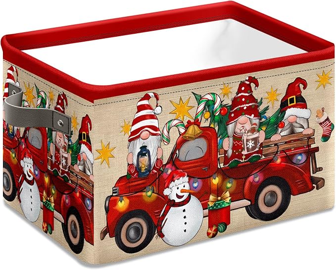 Christmas Baskets - Foldable Fabric Storage Baskets with Handles - Empty Boxes for Gifts and Decoration - Image 3