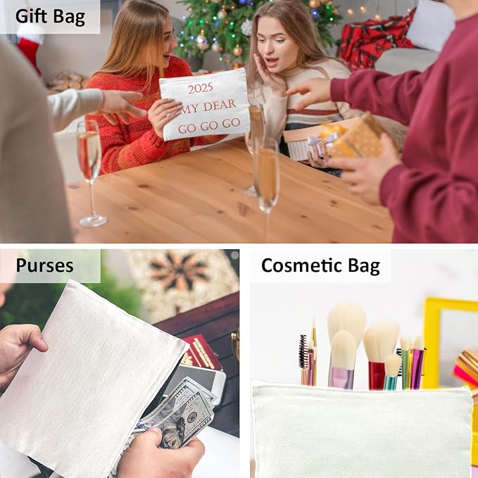 Koolmox Canvas Zipper Pouch, 40 Blank White Cloth Pouch, Pencil Pouch White Sublimation Cosmetic Pouches Blanks Makeup Bags Bulk, Black Zipper Canvas Bag Blanks for Vinyl Projects Decorating - Image 4