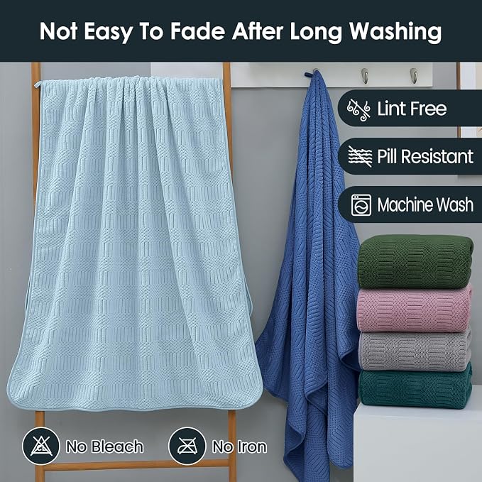 JML Microfier Bath Towels Set of 2, Large Microfier Body Towel for Adult, 30" x 60", Oversized, Soft, Super Absorbent, Fast Drying, Use for Sauna,Gym,Sport, Fitness, Yoga, Diamond Cross Grid Teal - Image 6