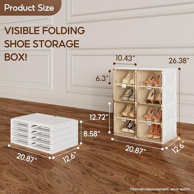 ANTBOX Shoe Organizer Storage Box, Portable Folding Shoe Rack For Closet With Magnetic Clear Door,Large Sneaker Cabinet Bins All-in-one Sturdy Easy Assembly 4 Layers-8 Grids - Image 6