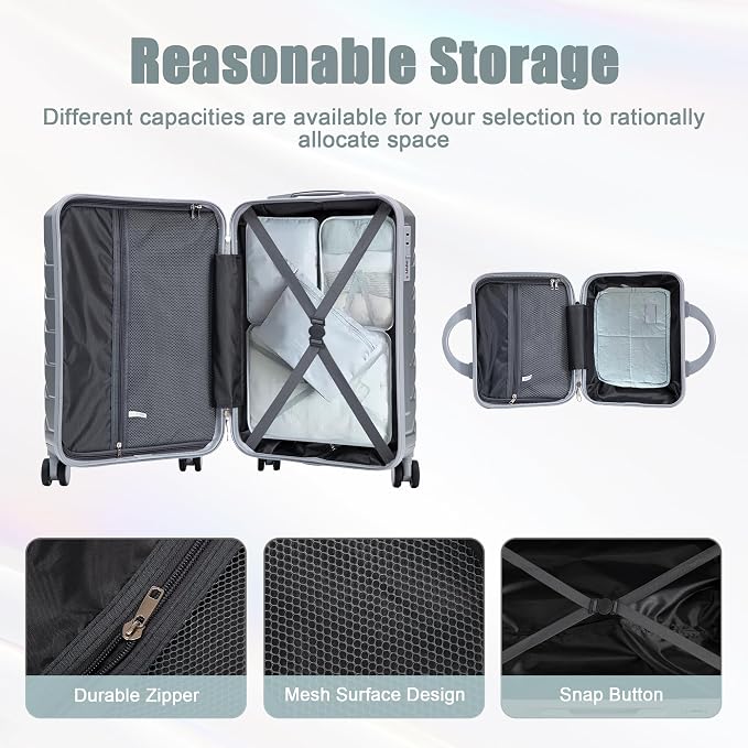 20+14 Inch Hardside Luggages, Lightweight Durable ABS Suitcase Spinner Wheels - Image 7
