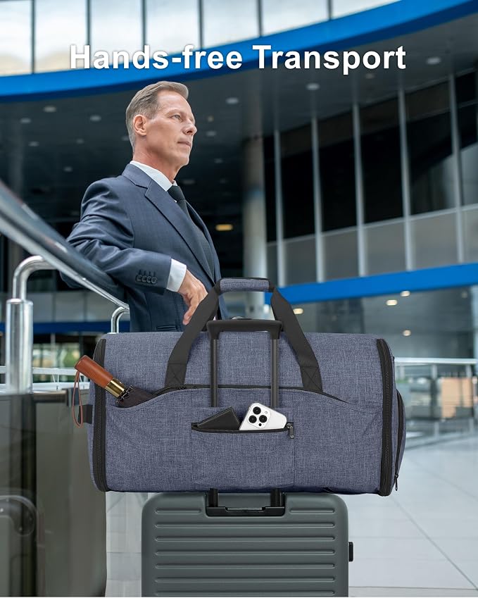 NPBAG Convertible Garment Duffle Bags for Travel - Carry on Garment Bag, Suit Bag for Men & Women, 3 in 1 Foldable Travel Duffle Backpack with Shoulder Strap (Woven Blue) - Image 7