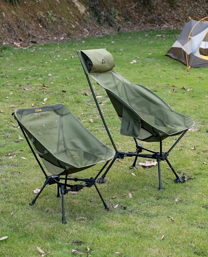 iClimb Ultralight Compact Camping Folding Beach Chair with Anti-Sinking Large Feet and Back Support Webbing (Green - Triangular Frame - 2PC) - Image 6