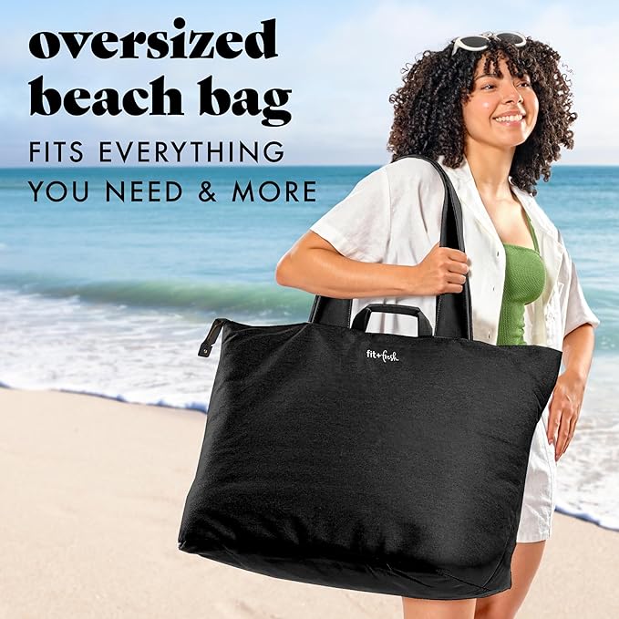 Fit & Fresh XL Beach Tote Bag for Women – XL Travel Tote with Zipper & Pockets, Oversized Canvas Pool Bag, Weekender Carry-On - Image 2