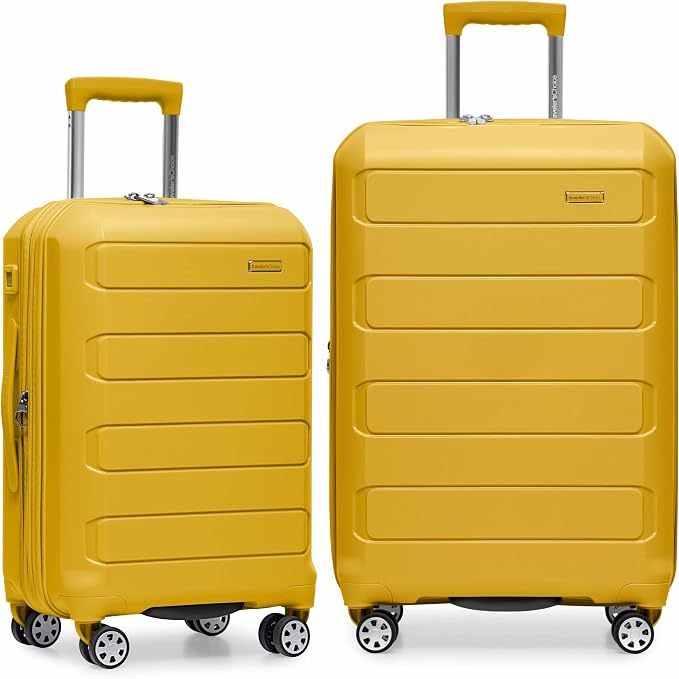 Traveler's Choice Pagosa Hardshell Expandable Luggage with Spinner Wheels, Yellow, 2-Piece Set (22/27) by TravelersChoice
