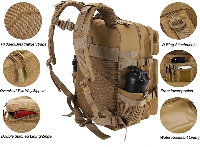 LHI Military Tactical Backpack for Men and Women 45L Army 3 Days Assault Pack Bag Large Rucksack with Molle System - Image 5