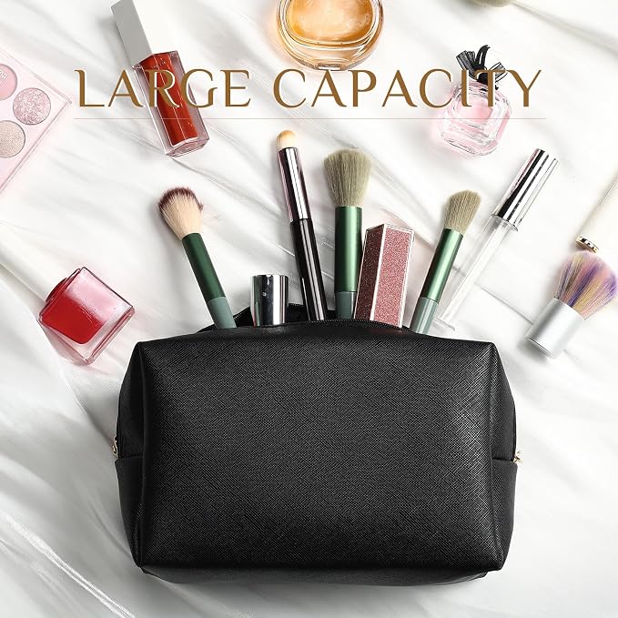 50 Pcs Makeup Bag Bulk PU Leather DIY Cosmetic Plain Preppy Makeup Pouch Portable Waterproof Toiletry Bags for Women Travel Pencil Case Cosmetic Organizer (Black) - Image 6