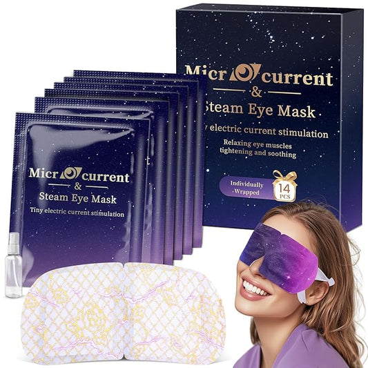 14Packs Microcurrent Heated Eye Mask for Dry Eye, Sleep Steam Eye Masks Disposable Self Heating for Warm Compress Dark Circles Puffiness Relief Fatigue Travel Essentials Gift for Women Men
