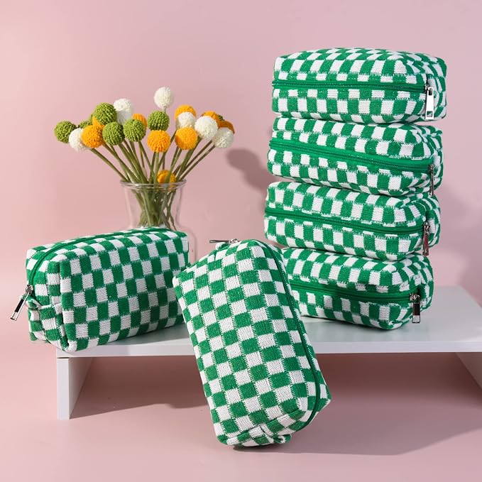 SOIDRAM Checkered Makeup Bag Preppy Cosmetic Bag Bulk Green Makeup Pouch Personalize Travel Toiletry Bag Organizer Cute DIY Makeup Brushes Storage Bag for Women - Image 6