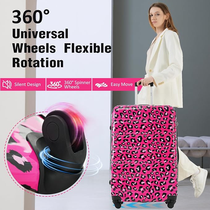 Merax Luggage Sets 3 Piece,Hardside Expandable Suitcase Set 20+24+28 IN | Lightweight Leopard Luggage with Spinner Wheels,Leopard Hot Pink - Image 4
