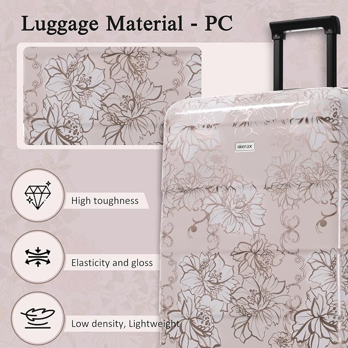 Merax Luggage Set,5 Piece Luggage with Handbag and Cosmetic Case | Hardside Printing Suitcase with Wheels,Carry on Luggage Airline Approved(Pink Flower,8/14/20/24/28) - Image 2