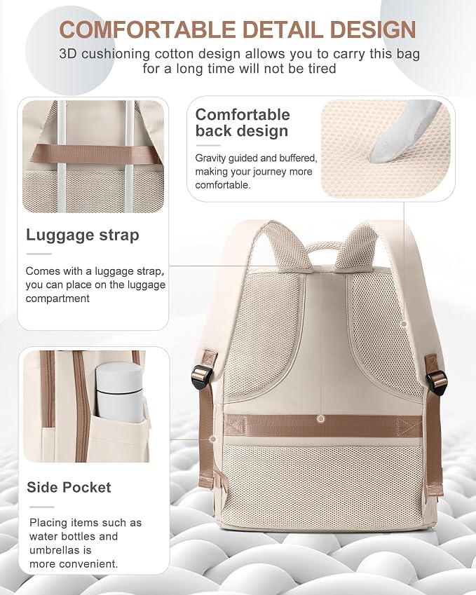 coowoz Travel Backpack Carry On for Women Man Gym Backpacks with Laptop Compartment Mochila de Viaje Teacher Personal Item Backpack Rucksack Airplane Accessories Must Haves Beige Brown - Image 3