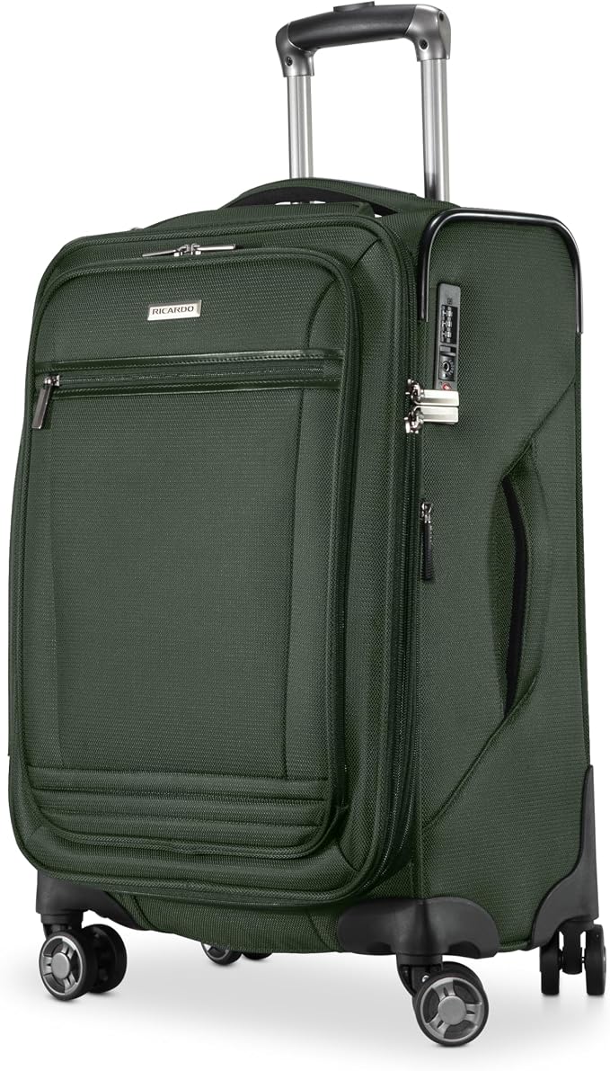 Ricardo Beverly Hills Avalon Softside Carry-On Luggage Made with Sustainable 100% Recycled PET (rPET), Lightweight, Eco-Friendly Travel, Expandable, Dual Spinner Wheels, Juniper Green, 20-inch by RicardoBeverlyHills