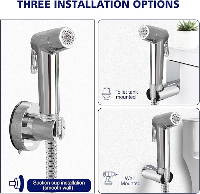 Handheld Bidet Sprayer for Toilet, Muslim Shower Bidet Attachment for Toilet, Cloth Diaper Toilet Sprayer, Jet Spray for Toilet with Bidet Hose for Feminine Wash (Chrome)
