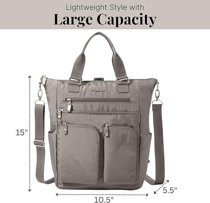 Baggallini All Set 3 in 1 Tote Backpack - 15"x10.5" Lightweight Travel Bag w/RFID Phone Wristlet - Image 3
