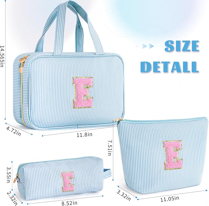 Gifts for Teen Girls Women - Travel Hanging Toiletry Bag & Makeup Bag - Personalized Initial Cosmetic Bag | Birthday Gift for Girl Trendy Stuff - Blue E - Image 6