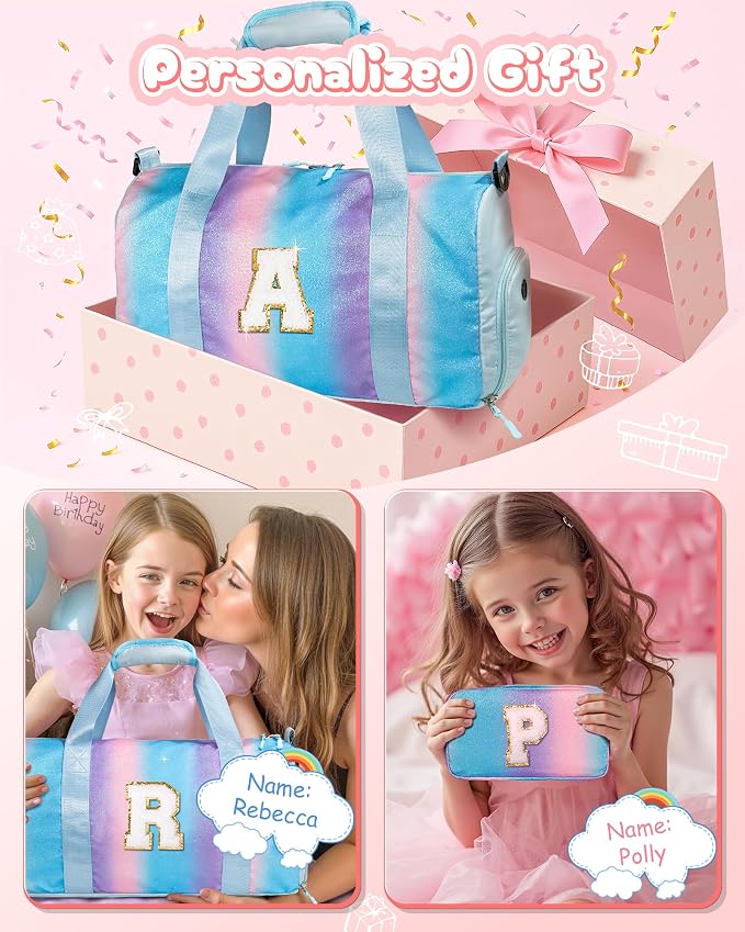 Gift Ideas for Kids Girls-Girl Gym Bag with Shoe Compartment, Kid Personalized Weekender Overnight Bags, Initial Travel Tote with Makeup Pouch, Graduation Gifts Granddaughter (Letter N) - Image 2