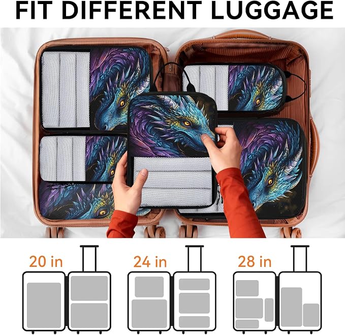 Cool Dragon Compressible Packing Cubes for Suitcase 6 Set Lightweight Expandable Compression Packing Travel Luggage Organizer - Image 7