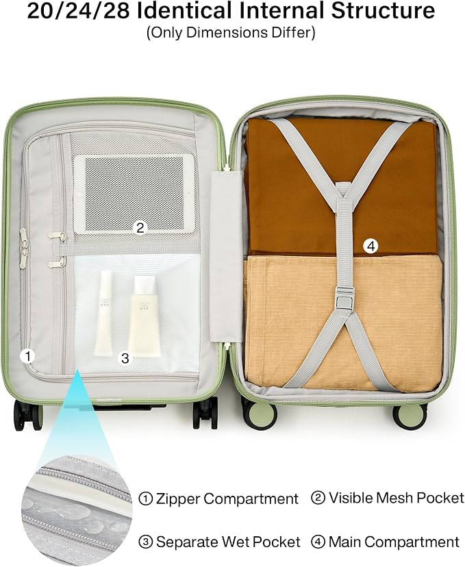 Hanke 20 Inch Expandable Carry On Luggage, 22x14x9 Airline Approved, TSA Lock Hard Shell Lightweight Suitcase for Men Women (Bamboo Green) - Image 9