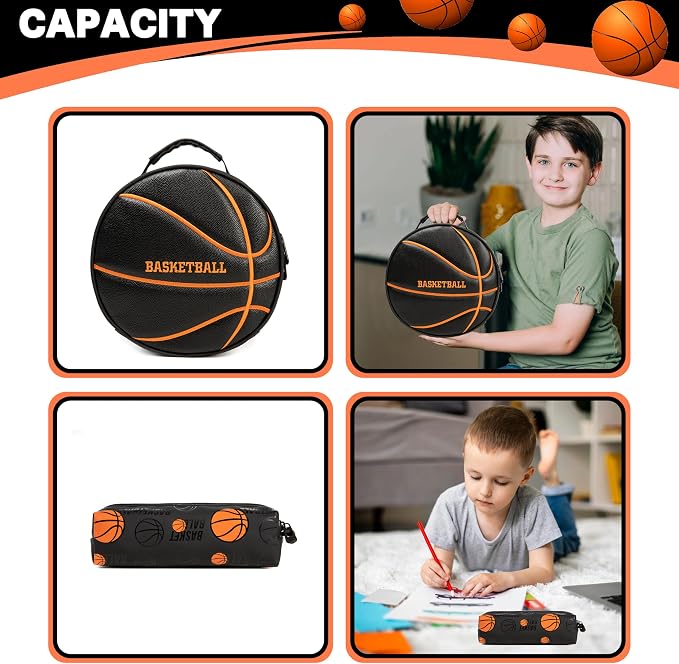 Boys' School Backpack with Lunch Box and Pencil Case - Ideal for Teens and Middle School Students, Black Basketball - Image 5