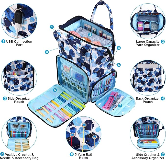 crochet bag,knitting bagBackpack and Tote Bag Storage Bag ，Large capacityYarn Storage Organizer Travel Crochet Bag Women Carrying Crochet Accessories Knitting Needles Crochet - Image 4