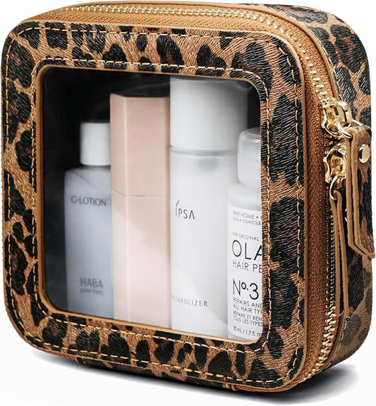 Small Makeup Bag Clear Mini Pouch Cosmetic Case Travel Leopard Make Up Bag for Purse Accessories Cheetah Print Travel Clear Case for Car Essentials Women Cute Leather Little Cosmetic Pouch with Zipper by POPVIBE