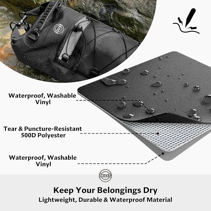 STOVER 5/10/25/30/40L Waterproof Dry Bag & Phone Case - Large Floating Dry Backpack for Kayaking, Travel, Hiking, Fishing, Camping, Motorcycles & Beach, Heavy-Duty Roll Top Men/Women (Black) - Image 2