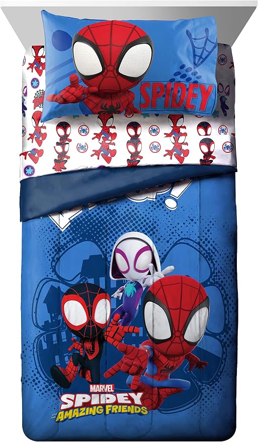 Marvel Spidey and Friends Full Size Comforter Set 7 Piece Bedding, Blue | Ghost-Spider, Bed in a Bag, Comforter Sheets Shams Pillowcases, Official Brand, Soft Microfiber, Machine Washable, Kids Gift - Image 2