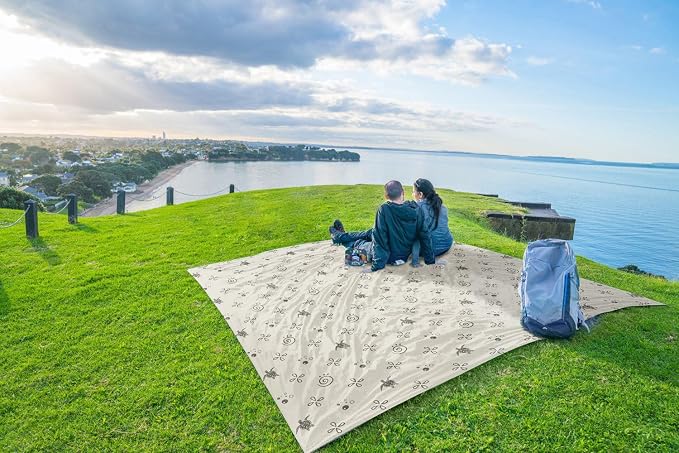 WEKAPO Beach Blanket Waterproof Sandproof Oversized Extra Large Sand Free Beach Mat with Stakes, Storage Bag - Essentials for Outdoor Beach, Picnic (Light Small Sea Turtle, 11 X 9 FT (1~10 Person)) - Image 8
