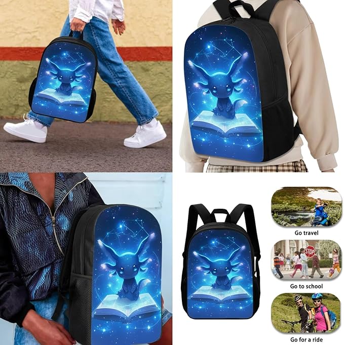 Blue Axolotl Backpack with Lunch Box Kids Girls 2nd Grade Book Lover Bookbag and Lunchbox Pencil Case Watter Bottle Holder 4PCS Galaxy Elementary School Back Pack Preschool Book Bag Age 6-8 - Image 3