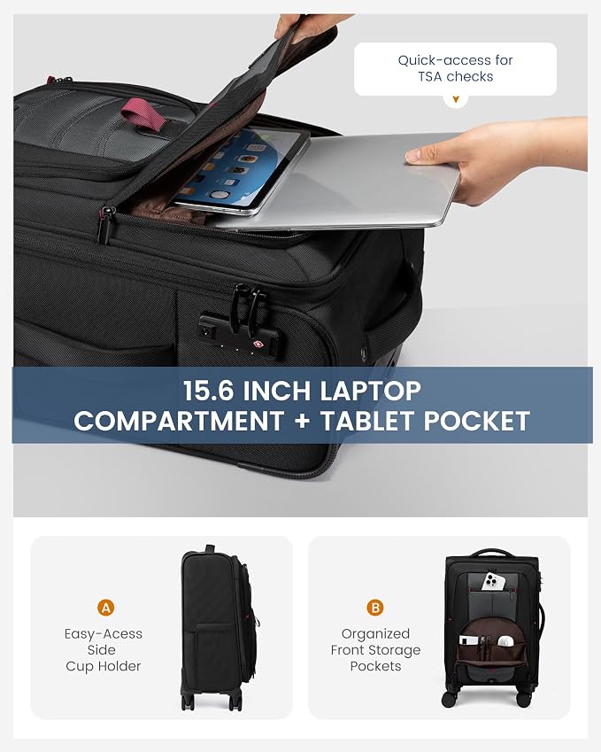 Carry On Luggage 22x14x9 Airline Approved, 22-Inch Suitcases with Spinner Wheels, Softside Carry-on Luggage with TSA Lock for Men Women Business Trip, Lightweight Large Capacity Luggage for Travel - Image 3