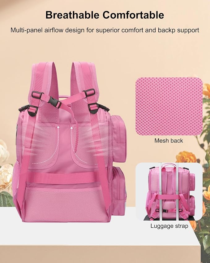 Relavel Hair Tools Travel Bag Hair Stylist Backpack Hairdresser Cosmetology Bag, Heat Insulation Full Layer for Curling Iron, Hair Straightener, Travel Accessories Case Barber Organizer (Rose Pink) - Image 8