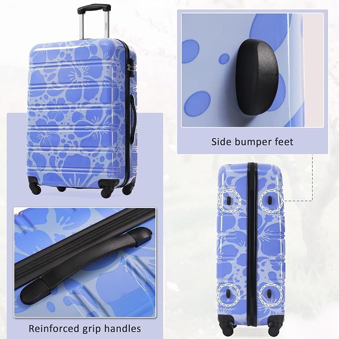 Merax Suitcase Set, Hardshell Luggage Sets 3 Piece with Spinner Wheels | Durable Printing Suitcase with TSA Lock Lightweight 20" 24" 28",Blue - Image 6