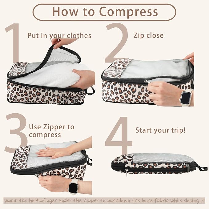 7 Pcs Compression Packing Cubes for Travel Luggage, Lightweight Suitcase Organizer Bags Set, Compression Packaging Cube for Travel Essentials, Packing Cubes for Carry on Suitcase - Image 2