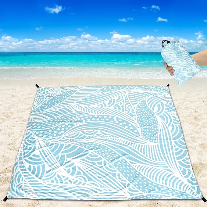 HIHOHO Beach Blanket Waterproof Sandproof Beach Mat for 1-8 Adults Quick Drying Durable Outdoor Picnic Mat for Beach Festival Travel Camping Hiking (BL-Ripple, 79"×83"(4 Person)) - Image 6